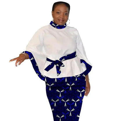 African Print Suits Women Loose White Patchwork Tops With Short Skirts