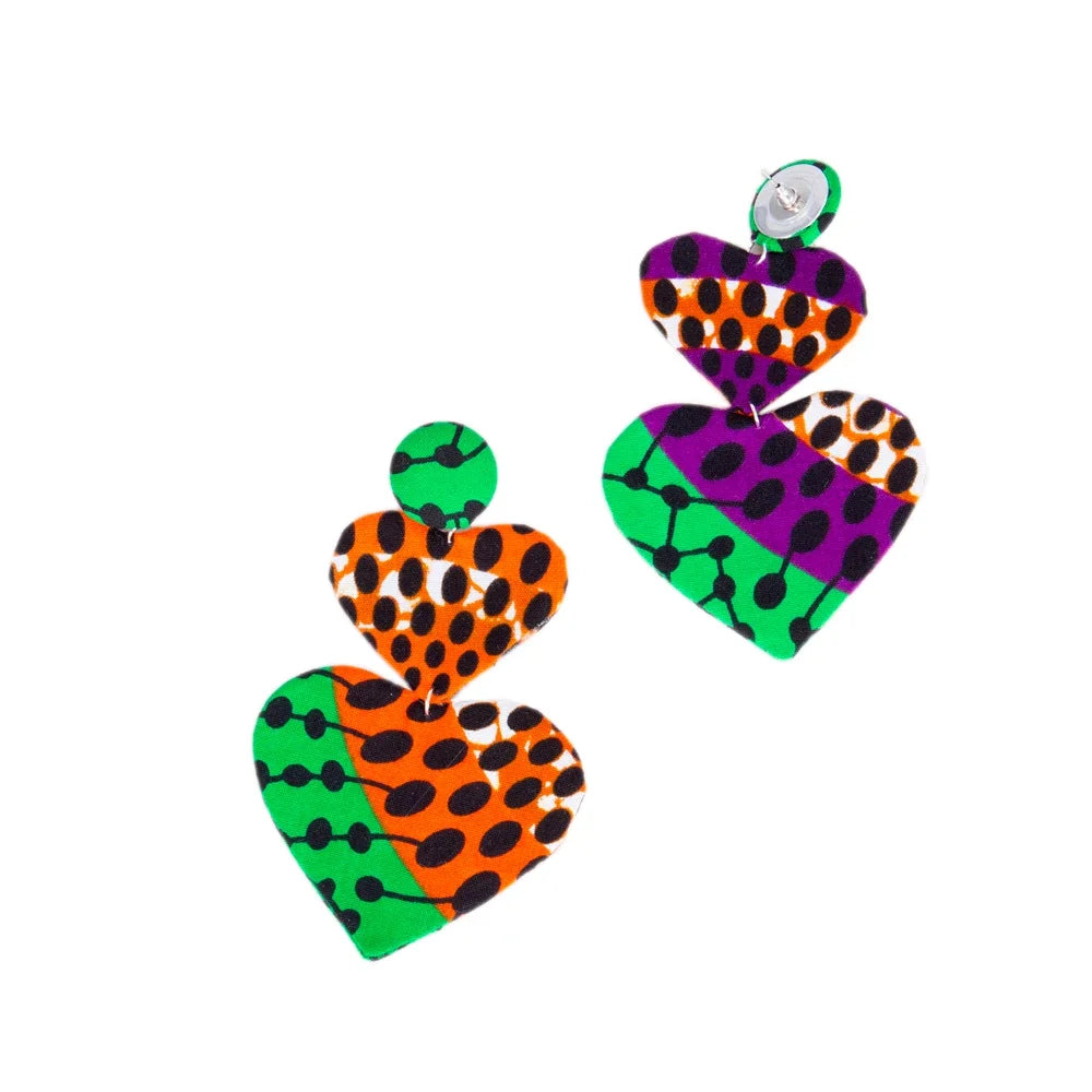 Wholesale Trend  Fashion Ankara Ethnic Heart Earrings